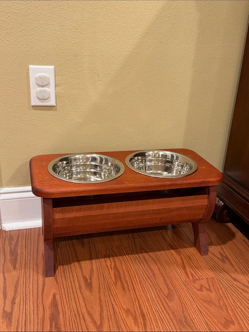 Wooden Dog Water and Food Bowls Feeder Stand